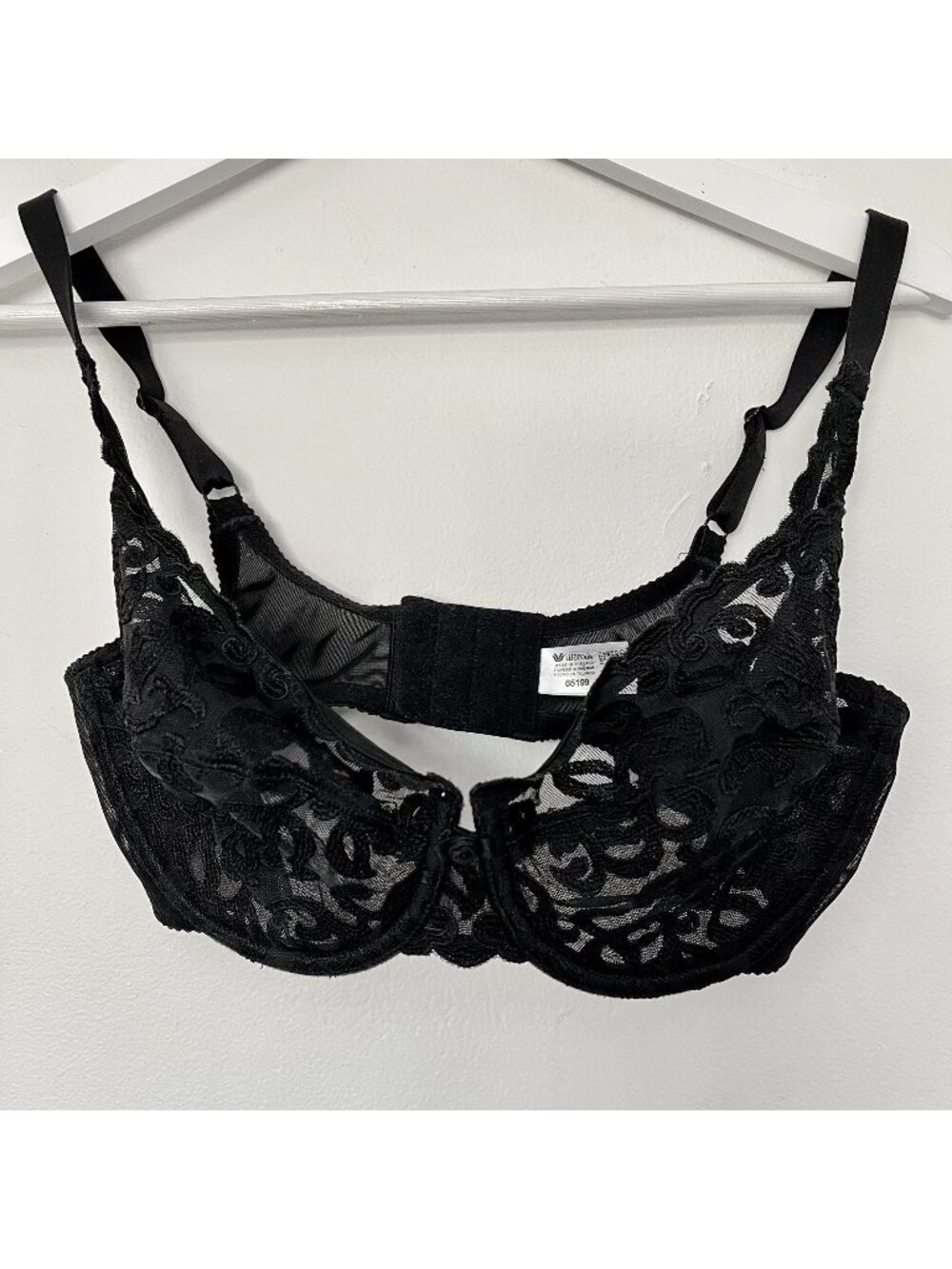 Wacoal 34DD Arabesque Lace Underwire Bra Black Sheer Cup EUC